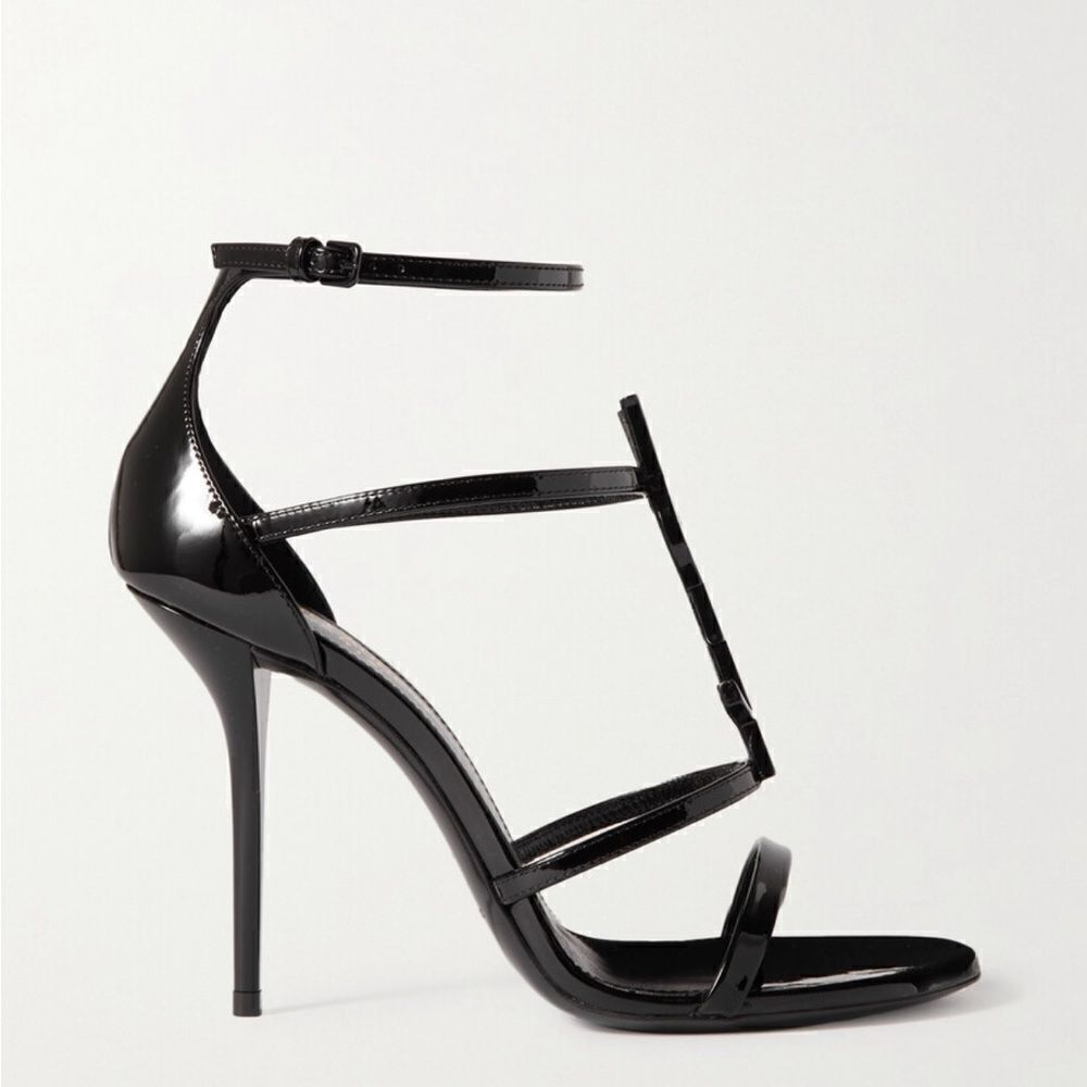 SAINT LAURENT Cassandra logo-embellished patent-leather sandals